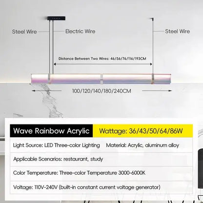 Rainbow Pendant Light LED Acrylic Wide face Combination Pendant Lamp Dimmable Decorative Linear Chandelier