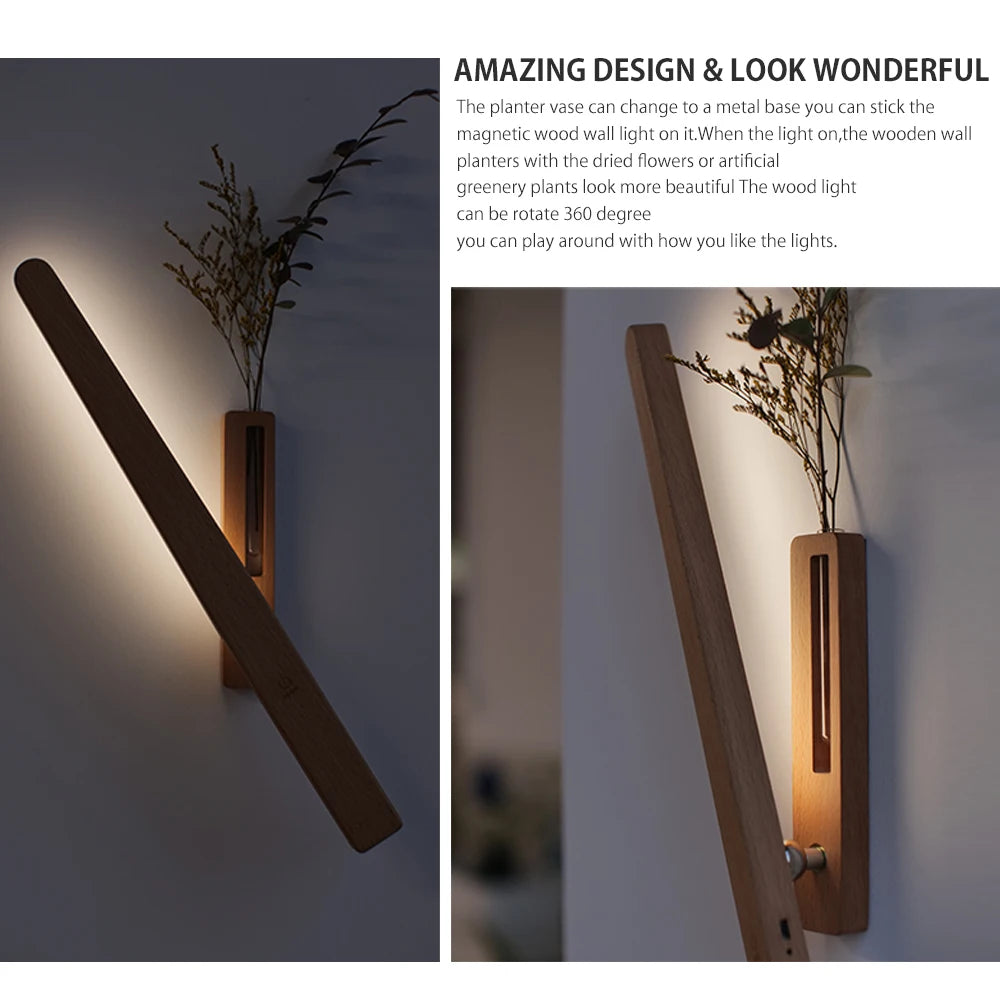 LED Wood Flower Wall Lamp Magnetic Night Light 360° Rotation Rechargeable Room Decoration Wood Flower Atmosphere Wall Lamp