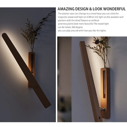 LED Wood Flower Wall Lamp Magnetic Night Light 360° Rotation Rechargeable Room Decoration Wood Flower Atmosphere Wall Lamp