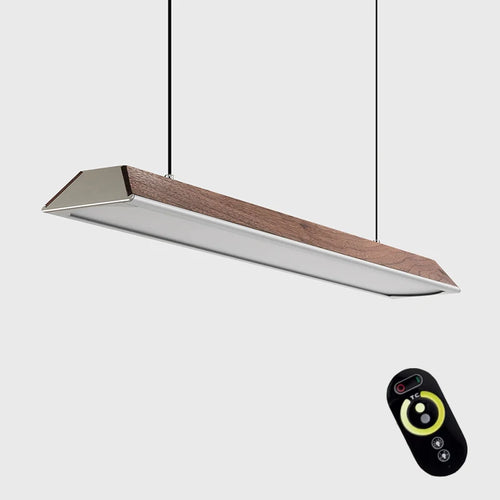 Wooden Pendant Light LED Large Wide Surface Alloy Pendant Lamp Long Strip Lighting Trapezoidal Design for Bar Kitchen Diningroom