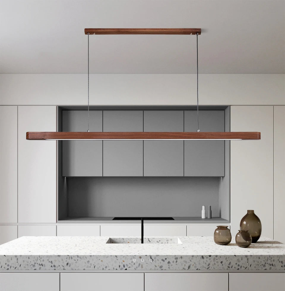 Nordic Wood LED Pendant Lights Modern Oval Long Strip Ceiling Lamp for Restaurant Bar Office Kitchen Dining Living Room