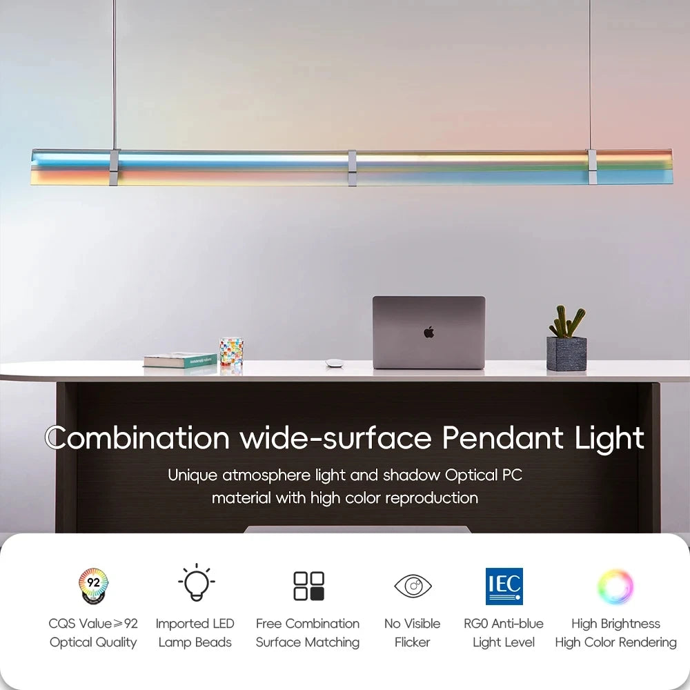 Rainbow Pendant Light LED Acrylic Wide face Combination Pendant Lamp Dimmable Decorative Linear Chandelier