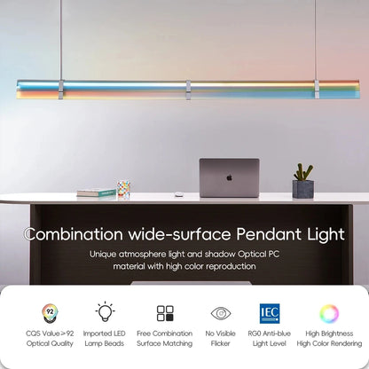 Rainbow Pendant Light LED Acrylic Wide face Combination Pendant Lamp Dimmable Decorative Linear Chandelier