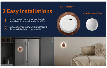 Motion Sensor Night Light Wood USB Rechargeable Stick-On Step Lights Magnetic Wall Lights for Hallway Bedroom Living Room Stair