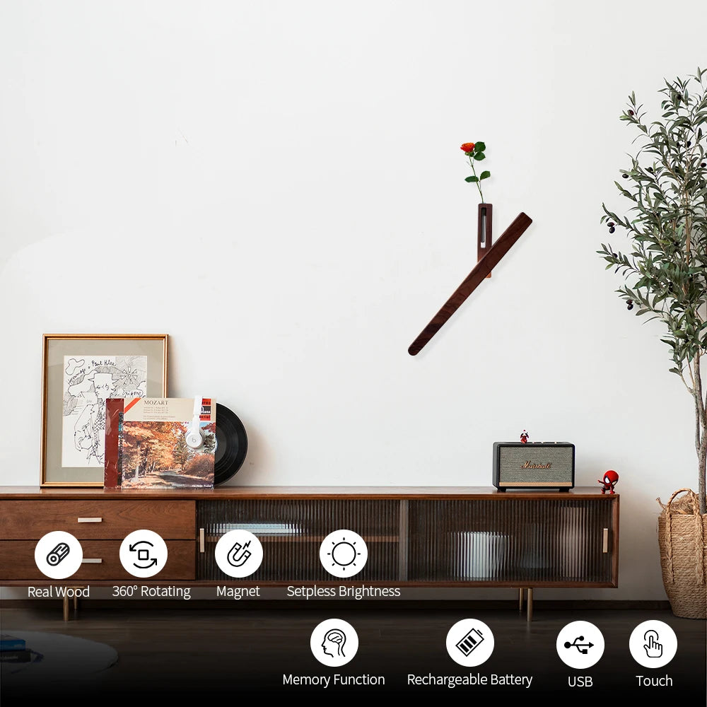 LED Wood Flower Wall Lamp Magnetic Night Light 360° Rotation Rechargeable Room Decoration Wood Flower Atmosphere Wall Lamp