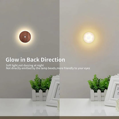 Motion Sensor Night Light Wood USB Rechargeable Stick-On Step Lights Magnetic Wall Lights for Hallway Bedroom Living Room Stair