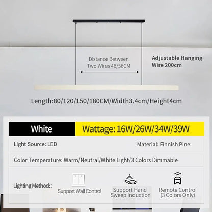LED Hand Sweep Sensor Pendant Light Black/White Wood Hand Scan Hanging Lamps Pine Material