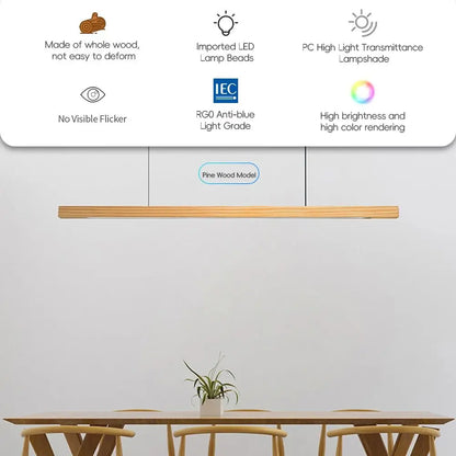 LED Hand Sweep Sensor Pendant Light Black Walnut Wood Modern Hanging Lamps for Dining Living Room Kitchen Office Celling Lamp