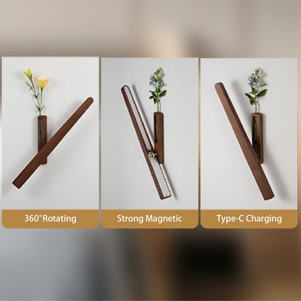 LED Wood Flower Wall Lamp Magnetic Night Light 360° Rotation Rechargeable Room Decoration Wood Flower Atmosphere Wall Lamp