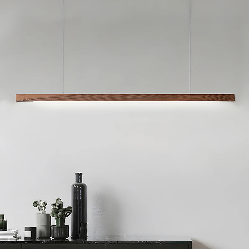 Nordic Wood Pendant Lights LED Modern Hanging Lamps for Dining Living Room Kitchen Office Shop Long Strip Celling Lamp