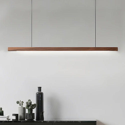 Nordic Wood Pendant Lights LED Modern Hanging Lamps for Dining Living Room Kitchen Office Shop Long Strip Celling Lamp