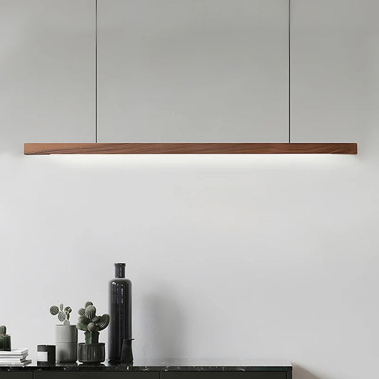Nordic Wood Pendant Lights LED Modern Hanging Lamps for Dining Living Room Kitchen Office Shop Long Strip Celling Lamp