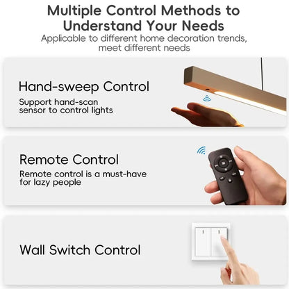 LED Hand Sweep Sensor Pendant Light Black/White Wood Hand Scan Hanging Lamps Pine Material