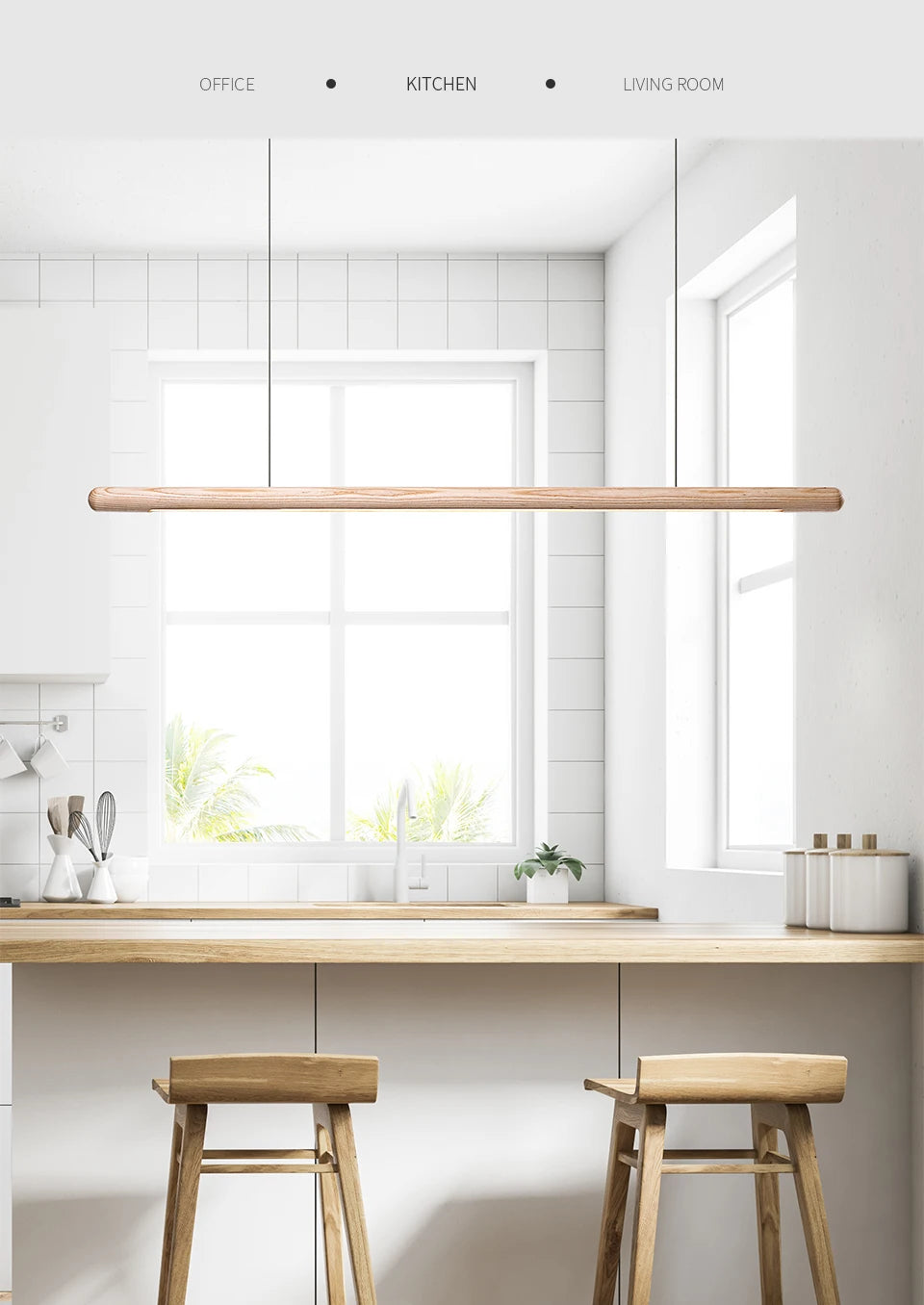 Nordic Solid Wood LED Pendant Lamp Bedroom Kitchen Light Hanging Circular Long Strip Modern Lights for Living Dining Room