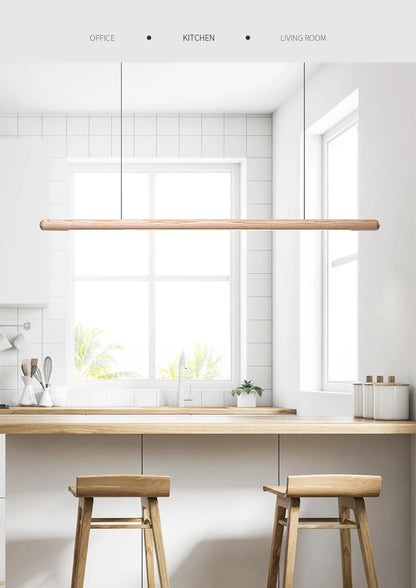 Nordic Solid Wood LED Pendant Lamp Bedroom Kitchen Light Hanging Circular Long Strip Modern Lights for Living Dining Room