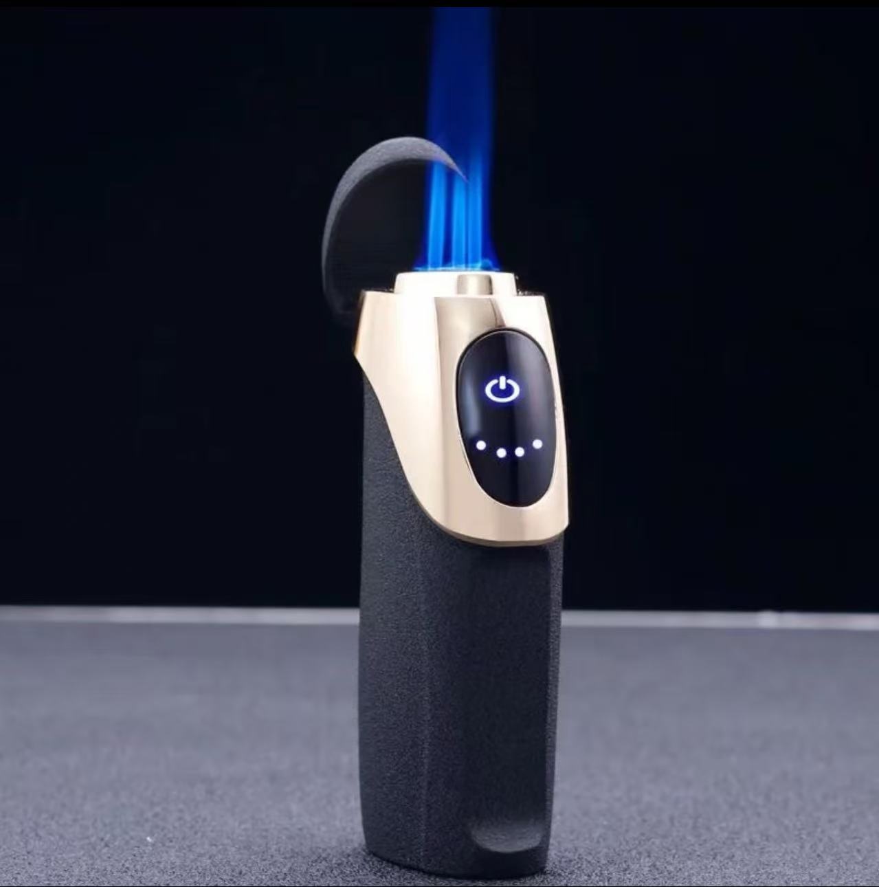New Personality Windproof Three Fire Blue Flame Straight Inflatable Lighter Creative LED Electric