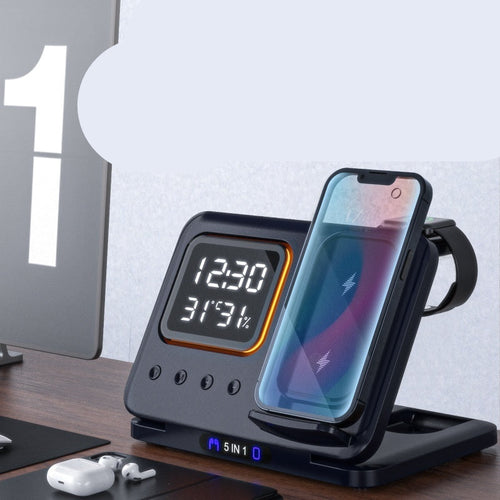 5-In-1 LED Digital Alarm Wireless Clock Stand